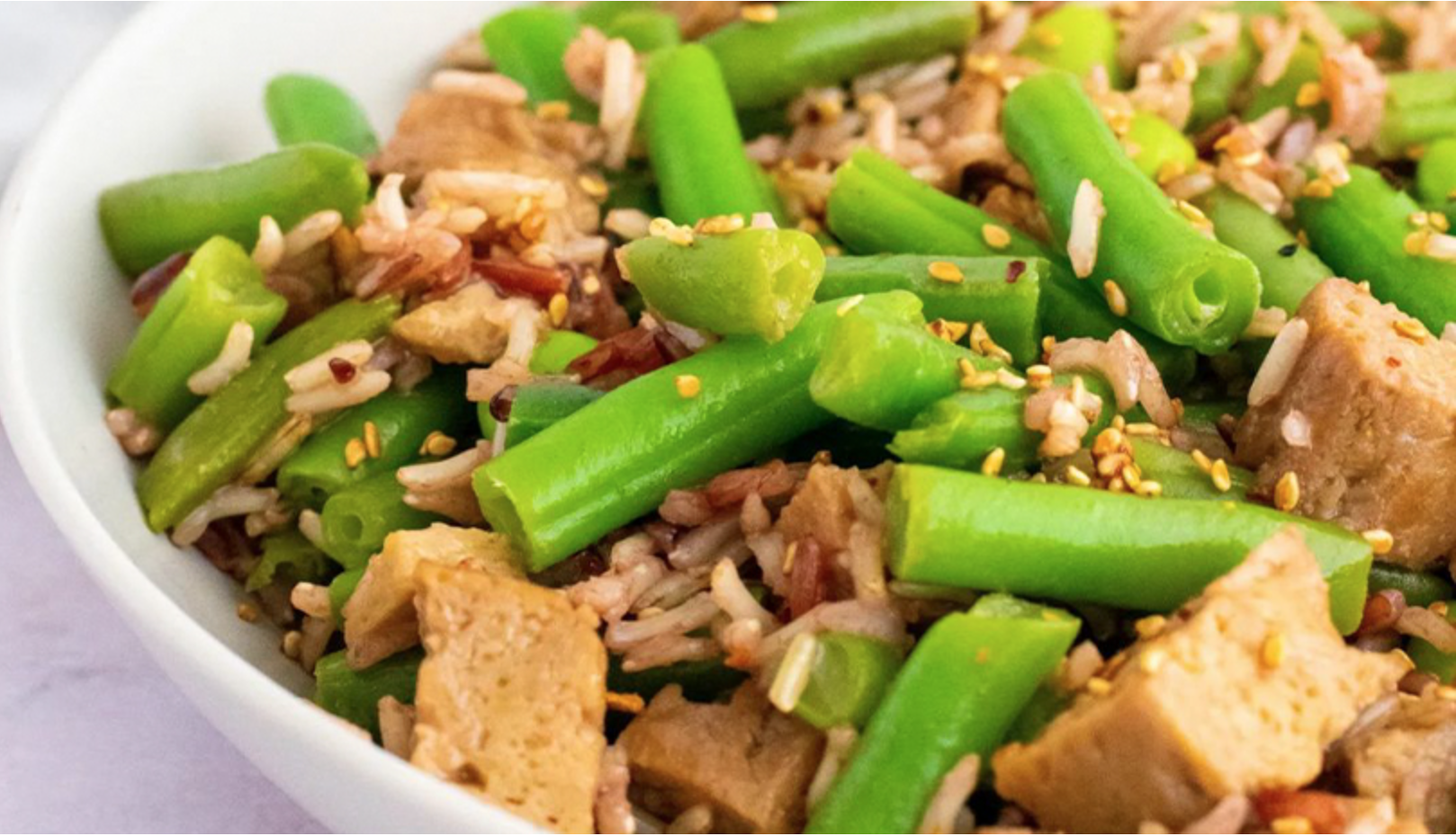 Arroz con judías verdes y seitán